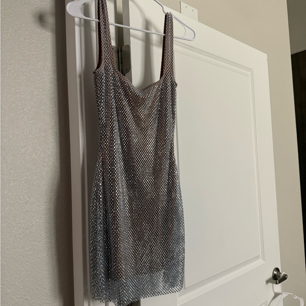 Silver Mesh Mini Dress